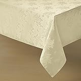 Romanstile Jacquard Rectangle Tablecloth, Waterproof Elegant Damask Rose Floral Pattern Table Cloth, Washable Decorative Polyester Table Cover for Kitchen/Dining/Parties - Beige, 60 x 104 Inch