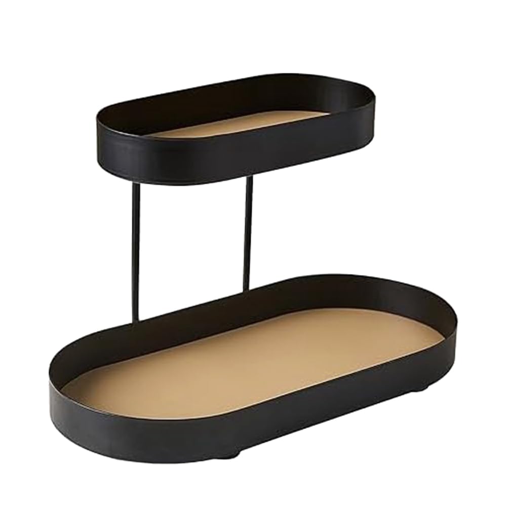 CTRLZS Leather Iron Black Perfume Tray-Perfume Stand Organizer for Dresser,Double Black Cosmetic Perfume Storage Rack Easy to Use