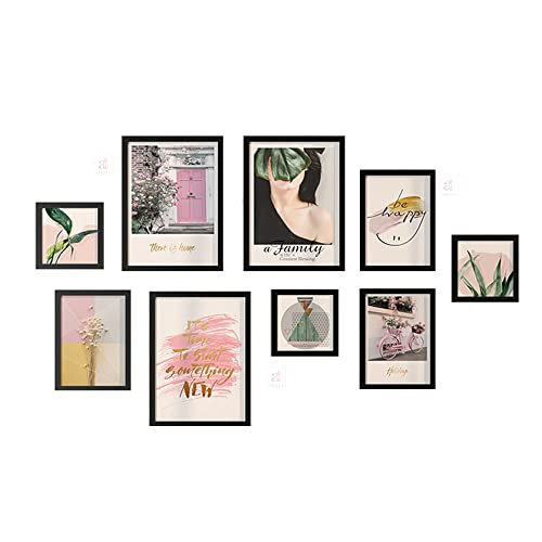 Image of PAINTINGMANTRA Framed Painting Wall D cor Gallery Minimalist Print Set of 9 Framed Art Prints Paintings for Home Gallery, Bedroom, Living Room & Office (Size - 3-12 x 16, 3-8 x 8 & 3-8 x 12 Inches)