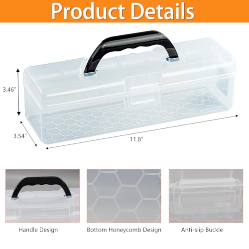 Image of Plastic Storage Container with Lid, Clear Craft Tool Art Supply Sewing Organizer Box with Handle, Small Storage Bin for Paint Brush, Pencils, Crayon, Toys, Ribbons (M 11.8 x 3.54 x 3.46 in)
