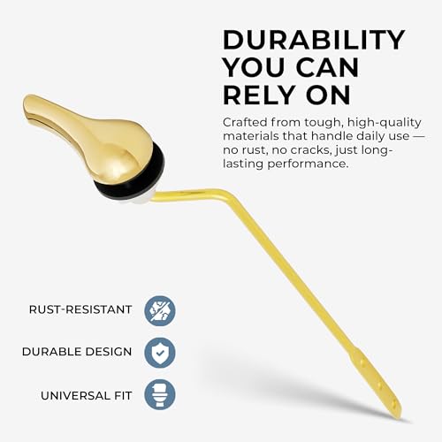 Image of Qualihome Polished Brass Finish Side Mount Toilet Handle Replacement Kit, Universal Toilet Tank Flush Lever Fits Most Standard Side-Mount Toilet Tanks