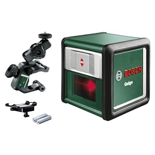 Bosch Home and Garden laser lignes Quigo avec pince universelle MM 2 (alignement facile et précis avec positionnement flexible de l’outil grâce à la pince, livré dans un carton)
