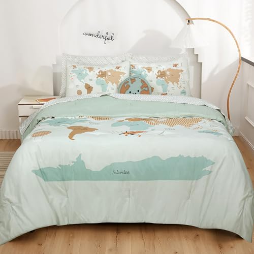 Image of Royale Linens BIAB Printed Bedding Set - 100% Microfiber Ultra-Soft 1 Comforter & 2 Standard Pillow Sham - Queen Size - Lightweight, Durable & Easy Care Bedding for All Seasons (EXPLORER Queen, Multi)