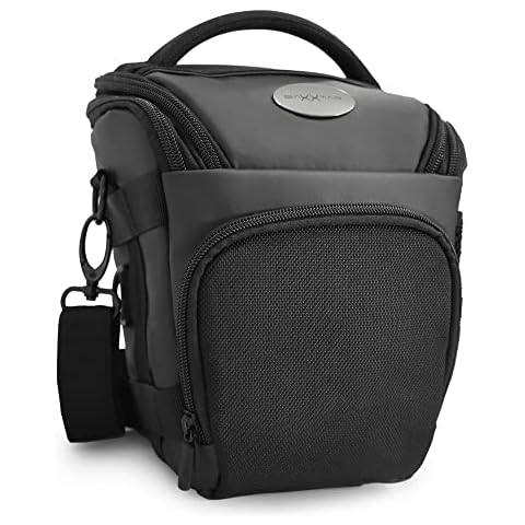 Baxxtar PRO NOVO SLR Kameratasche SLR Colt-Tasche kompakt schwarz (Schultergurt Beckengurt Gurttunnel) kompatibel mit Canon EOS RP R7 R8 R10 R50 250D 2000D 4000D - Nikon Z6 II D3200 - Sony Alpha 7 IV Cover