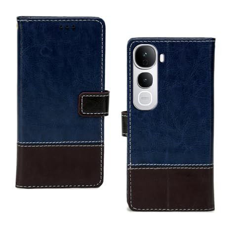 Image of amazon basics Vivo Y400 Pro 5G Flip Cover | Card Pockets Wallet & Stand | Flip Cover for Vivo Y400 Pro 5G (Blue Coffee)