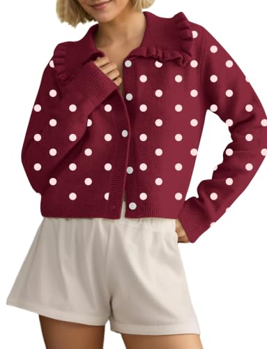 Image of HOCANDY Women Ruffle Collar Cardigan Sweater Preppy Cute Button Up Sweaters