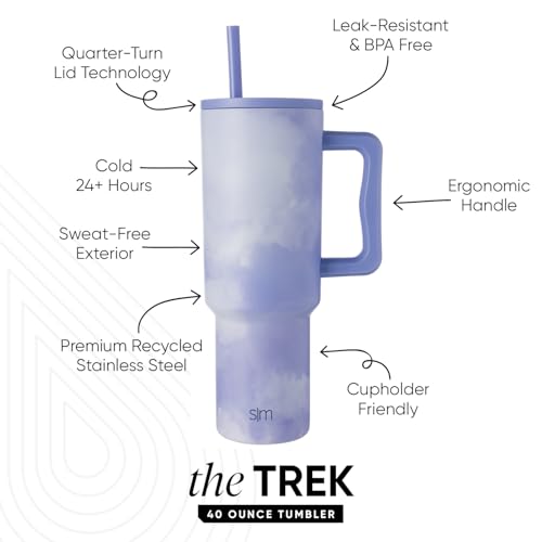 Image of Simple Modern 40 oz Tumbler with Handle and Straw Lid | Premium Recycled Stainless Steel Water Bottle Travel Mug Cupholder Use | Gifts for Women Him Her | Trek Collection | Whimsical Tie Dye