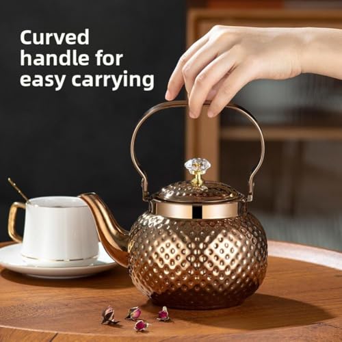 Théière en acier inoxydable martelé de 1,2L avec son infuseur or rose élégant