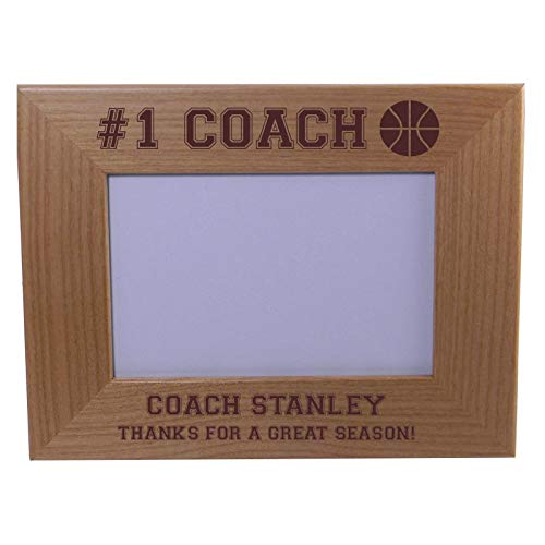 Personalized #1 Coach Basketball Team Custom Engraved Alder Wood Picture Frame - Add Your Coaches Name, Team Name (5x7 Horizontal)
