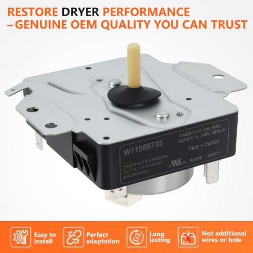 Image of W11566735 W11685947 Dryer Timer Replacement, Genuine OEM Quality, Replaces AP7215858, PS17216594, EAP17216594, 4981088, 162-428-1, Fits Maytag Dryer MED4500MW0 YMED4500MW0, 2-Year Warranty