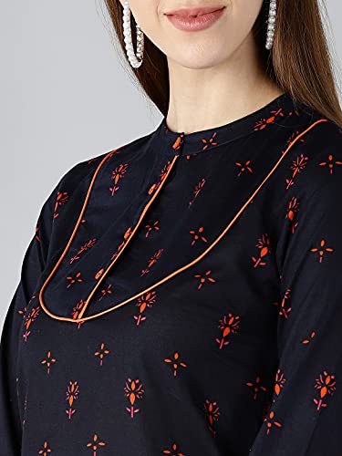Image of Vaamsi Women's Cotton Floral Printed Straight Kurta (VCK8122 Blue)