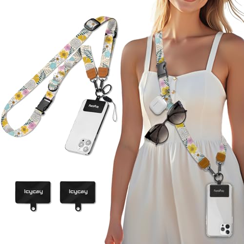 Image of Icycay Phone Lanyard Crossbody Strap Neck Adjustable Teacher Women Flower | for Cell Phone Case Keys ID Badges, Anti Theft, Multifuctional, Boho Phone Holder, Travel Hiking Essential Accessories, Gifts