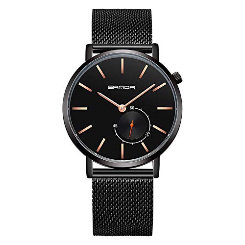 Preisvergleich Produktbild Armbanduhren Herren Quarzuhr Business Mesh Gürteluhr Herren Einfache Zeiger Ultradünne Herrenuhr Voll Schwarz