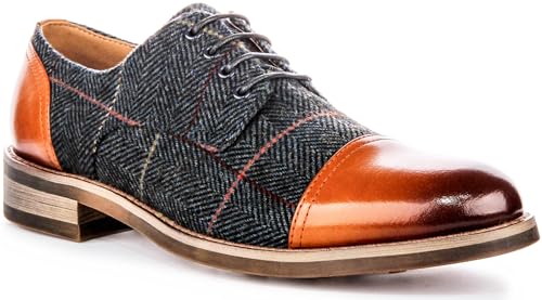 Theon Men's Oxford Toe Leather Felt Shoes Shoes (Navy, US 14)