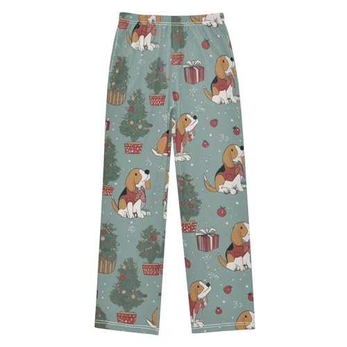 ZZXXB Beagle Christmas Tree Boys Long Pants Soft Trousers Elastic Waist Kids Lounge Bottoms with Pockets S-XL