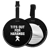 Tits Out for Harambe Adjustable Round Leather Luggage Tag Luggage Tag with Adjustable Strap and Privacy Cover Luggage Address Name Tag, Luggage Compartment Tag