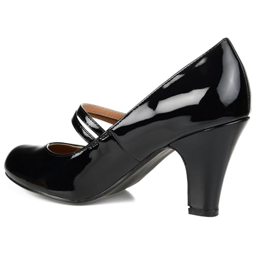 Journee Collection Women's Windy Double Strap Mary Jane Pumps, Patent/Black, 93