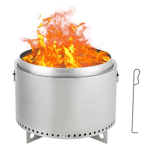 20.5" Smokeless Fire Pit with Air Switch, Wood Burning Portable Stainless Steel Outdoor Firepit with Removable Stand & Stove Hook, Ash Pan, for Camping Backyard Patio Picnic, H: 16 in, 22 lbs