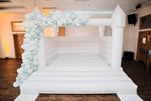 Inflatable White Bounce House Professional Jumping Bouncy Castle Bouncer for Wedding Party with Air Blower Balloons Carrying Bag Repair kit （2 parcels） (10ft*10ft*8ft（3 * 3 * 2.5 m）) - Thumbnail 2