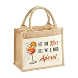Tassenbrennerei Bolsa de yute – Die tut nix! Die will nur Aperol – Shopper, Strandtasche oder als Geschenktasche - Geschenkidee, Geschenkset für Frauen, Kollegin, naturaleza, 42 x 33 x 19 cm (groß)