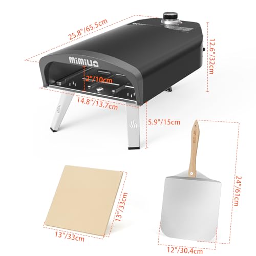 Image of Mimiuo Gas Pizza Oven Outdoor - 33 lbs Heavy Duty Propane Pizza Stove for Outside, 60 Second Pizza - Includes 13 inch Square Stone Foldable Peel & Cover - Portable for Backyard Camping | Portable Propane Pizza Stove for Outside Backyard Camping