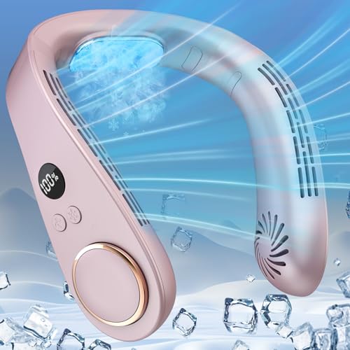 Kouric Neck Fan Rechargeable,Small Portable Air Conditioner,Neck Fans that Blow Cold Air,Personal Small Leafless Headset Neck Ac Fan,Best Battery Operated Metal Cooling Plate Neck Cooler for Women Men