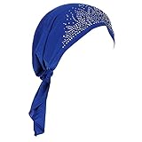 Unbekannt Kopftuch Damen Muslim Kopfbedeckung Turban Kopftuch Schal Turban Headwear Hijab Chemo Mütze Vorgebundenes Kopftuch Headwraps Leichte Hut Chemo Beanie Blau