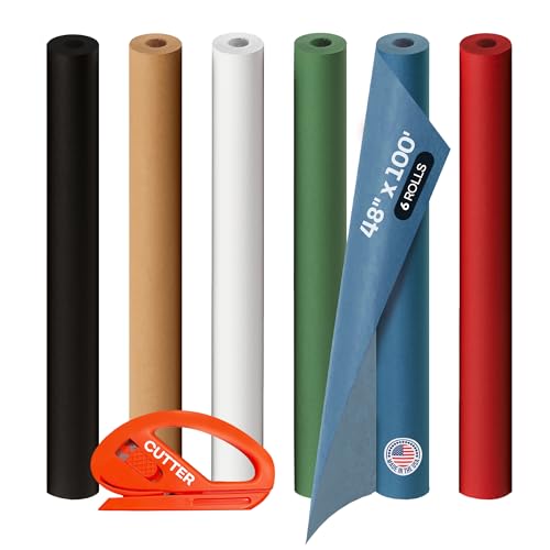 Image of Assorted Colors Kraft Paper with Cutter, Set of 6 Rolls 48 inch x 1200 inch(100 ft) | USA-Made Natural Multi-Color Paper for Gift Wrapping, Kids' Arts & Crafts, School & DIY Projects by IDL Packaging