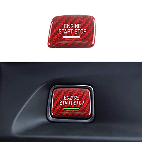 MICROCK Engine Engine Start/Stop Push Start Button Cover for 2014-2019 Chevy C7 Corvette for 2016-2024 Chevrolet Camaro Real Carbon Fiber (Red)
