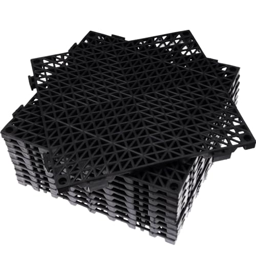 10 Stück Modulares ineinandergreifendes Polster, 30 x 30 cm Ineinandergreifende Gummi-Bodenabflusslöcher rutschfeste, miteinander verbindbare Drainagematten für Terrasse, Dusche, Innen- und (schwarz)
