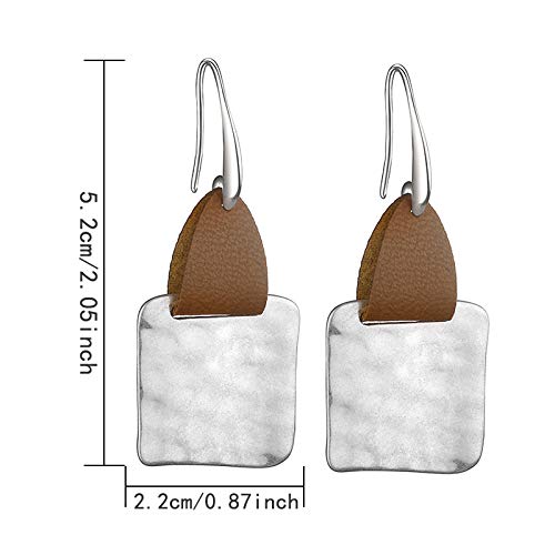 Women Pu Leather Geometric Irregular Round Earring For Girls Square Dangle Drop Boho Ear Jewelry-2 Pairs #TOP3