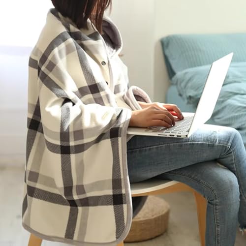 CSARPECT Damen Schaldecke, Winter Warme Fleece Poncho Cape Pullover Decke Knöpfen Strickjacke Zuhause Büro (80 * 130cm, Cremefarben, Einheitsgröße)