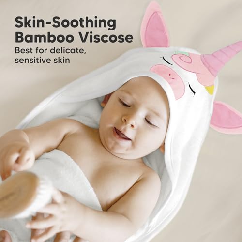 Image of KeaBabies Hooded Baby Towel for Newborn, Baby Bath Towels (Unicorn, 35x35) | Viscose Derived from Bamboo, Large Baby Towels with Hood, Boys, Girls, Toddler, Soft Absorbent Baby Bath Essentials