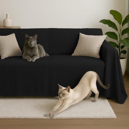 Byour3 - Sofabezug 2 3 4 Sitzer Leichte 100% Reine Baumwolle Sofa Cover Schutzhülle Sofaüberwurf L U Form Ecksofa Sofa Couch Abdeckung Alles Couchbezug Abwaschbar (Schwarz, 3 Sitzer)