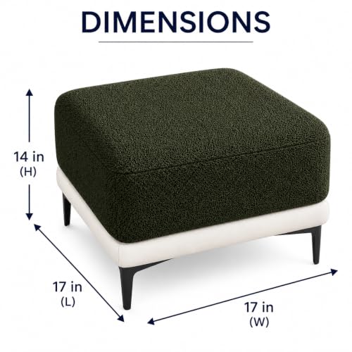 Image of Modern Upholstered Ottoman Stool | Solid Wood Base & Metal Legs | Premium Puffy Footrest Bench for Living Room, Bedroom & Lounge