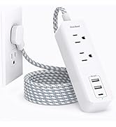 Cruise Essentials, USB C Travel Power Strip, Flat Plug Power Strip with 2 Outlets 3 USB Ports (1 ...