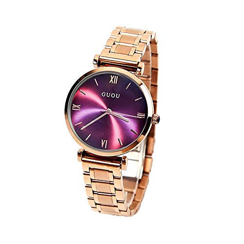 Luxury Gold Quartz Ladies Watches, GUOU Big Face Waterproof Women Wrist Watch Stainless Steel Bracelet