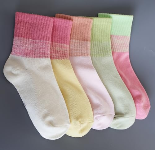 5 Pairs School Girl Crew Sock Kids Cotton Sock Atheletic Winter Warm (pink, white)2