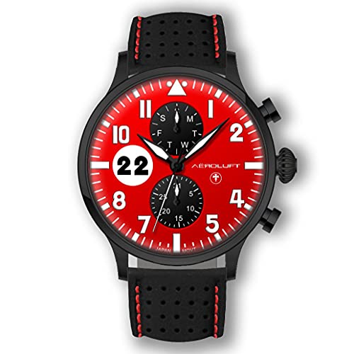 Orologio da uomo con cassa rotonda da 46 mm (52 mm con maniglie), 100% in acciaio 316L (grado chirurgico, antimagnetico ed estremamente resistente alla corrosione, utilizzato dalla migliore orologeria svizzera, niente a che fare con casse in lega di zinco a buon mercato o acciaio di bassa qualità) placcati in nero (ioni placcati, IPBK). Coperchio cassa avvitato in acciaio 316L, con piano inciso del Autodromo Nazionale di Monza, nome e data di apertura. Corona retrò 8mm a forma di 