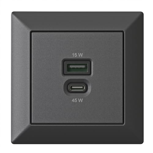 Chargeur USB-A et USB-C noir mat encastrable pour mobilier haut de gamme