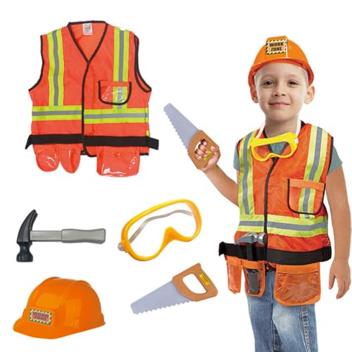 Bauarbeiter Kostüme - 5 Stücke Kinder Zwei - Lusett täuscht Spiel - Ingenieurarbeiterin Kleidung - Cosplay - Kostümuniformen - Kit Jungufzubauen, wenn Party Hüte Masturbation - Chat tun so,