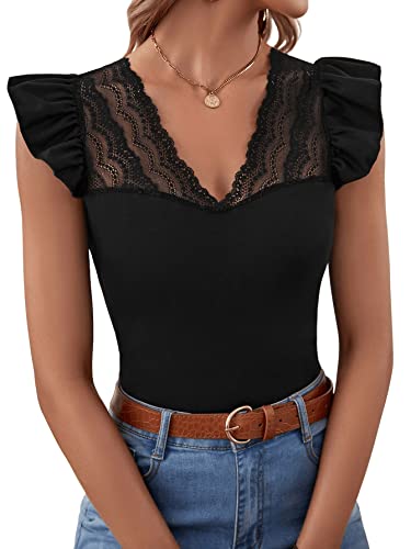 GORGLITTER Damen Elegant T-Shirt Sommer Oberteil mit Luftspitze...