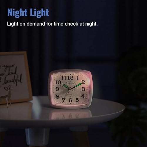 Image of Lamisola Analog Travel Alarm Clock for Bedroom, Small Desk Clock Blue | Retro Battery Clock for Bathroom Shelf Table Bedside, Night Light Silent Snooze Clear Display for Kids Senoirs Teens