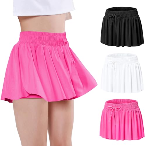 Image of EXARUS Girls Butterfly Shorts Athletic Flowy Cheer Dance Skorts Teen | Gymnastics Tennis Skirts Running Tween Flutter Sports Workout Youth 2 in 1 Gym Preppy Clothes Tumbling Outfis Kids 6-14Y