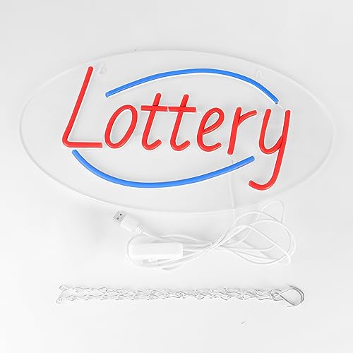 Image of Lottery Neon Signs for Wall Decor Neon Lights for Business Led Signs Suitable for Lottery Store Convenience Stores Supermarkets Office Bar Pub 5V Power Adapter 16.1 * 9 Inch(Red + Azure)
