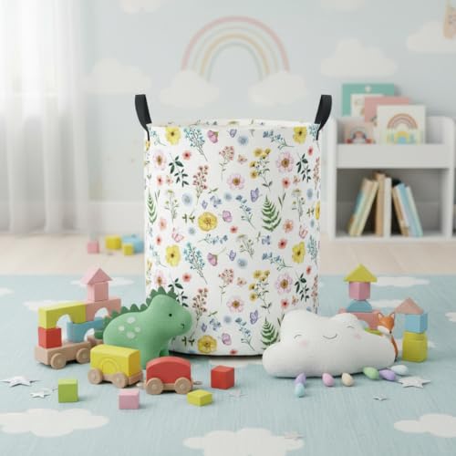 Image of Baby Laundry Hamper Basket Baby Hamper for Nursery Boy and Girl Cute Storage Bin Organizer Boho Room Decor(Colorful Flower)