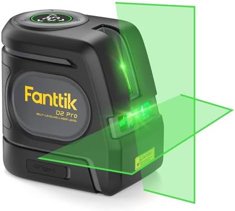 Fanttik D2 PRO Laser Level, Self-Leveling Laser Level with LED Screen, 200 ft Outdoor Green Cross Line, 130° Vertical Beam Spread Cover, 2600 mAh Rechargeable Battery, 360° Magnetic Base