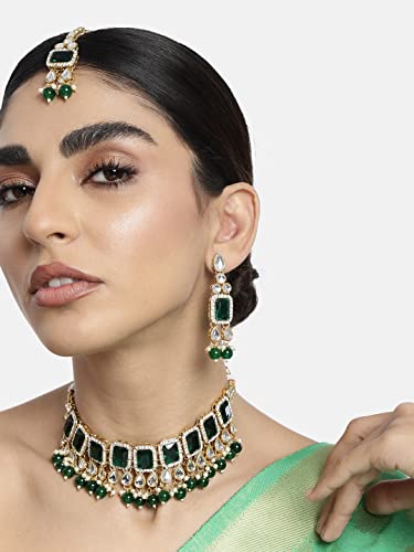 Image of Peora Crystal Faux Pearl Kundan Necklace & Jewellery Set Gift for Women