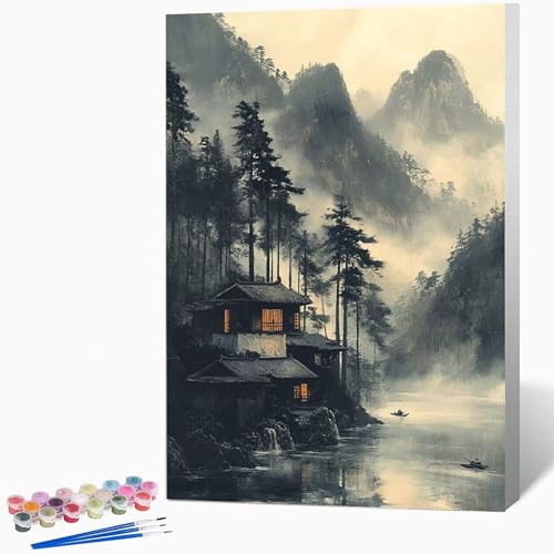 数字油絵 風景 ペイントバイナンバー 風景, ナンバーペイント大人のDIYセット(ブラシとアクリル絵の具を含む)、クリエイティブな手作りの油絵セット、女性へのデジタル絵画ギフト、壁の装飾 30×40cm -WX25101Q