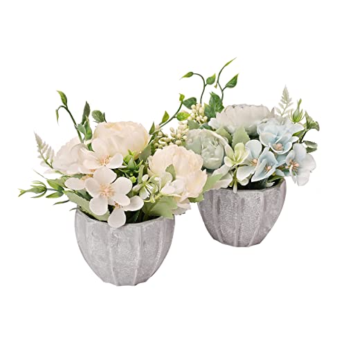 2 Pack Potted Artificial Flower Arrangements Table Centerpiece Hydrangeas Fake Flowers With Vase Silk Rose Peony Faux Flowers In Pot For Home Office Decoration #TOP24